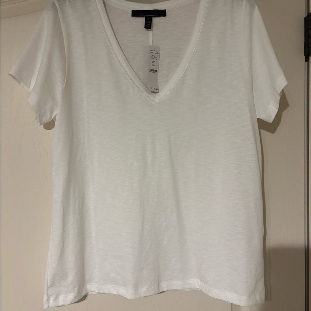 White House Black Market White V-Neck Tee